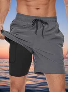 MADHERO Men Swim Trunks With Compression Liner 2 In 1 Quick Dry Swimming Shorts Swimwear