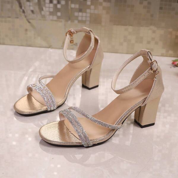 2025 Summer New Arrival Rhinestone Strap Adjustable Buckle High Heel Sandals For Women