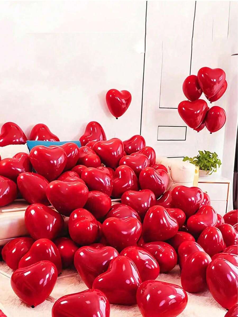 10pcs Wedding Room Decoration Balloons, Thick Double Layer Ruby Red Balloons For Marriage Proposal, Wedding Supplies