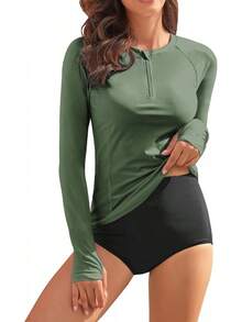 Women Rash Guard Long Sleeve UPF 50 Swim Shirts SPF Sun Protection Swimsuit Top No Bottom - Red - View 7