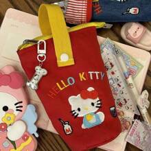 Sanrio Sanrio Cartoon Cute Handbag, KT Cat Embroidery Pen Pouch, Cosmetic Organizer Bag, Large Capacity, Student Stationery Multipurpose Tote Bag For Women,Back To School,School Supplies,Pencil Case,Pencil Pouch,School Bag