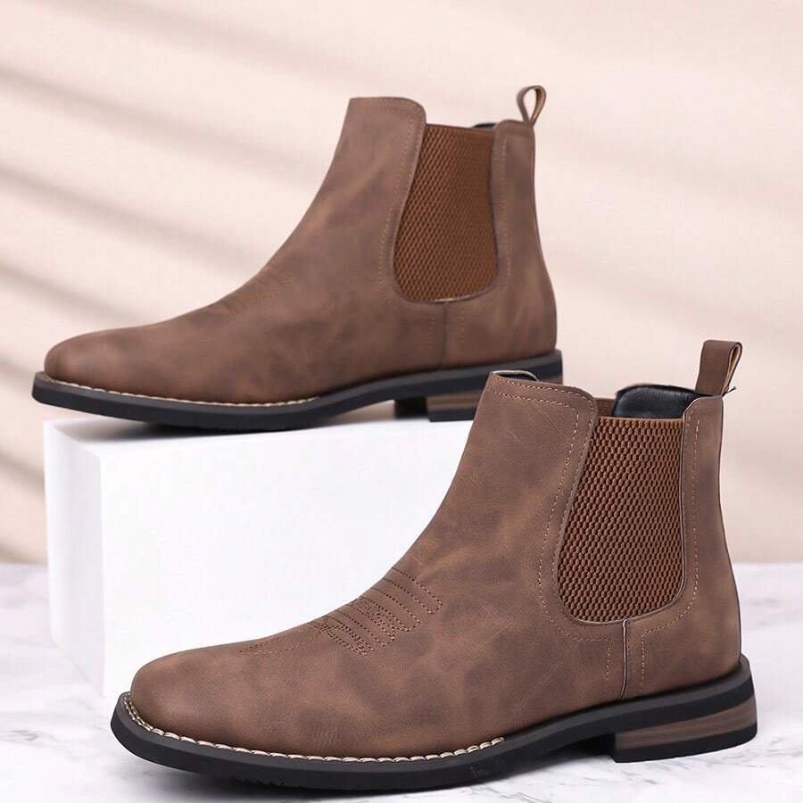 New Men's Chelsea Boots With British Retro Embroidered Printed Short Boots For Casual Men's Shoes - màu nâu - Xem 1