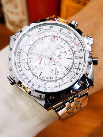 JARAGAR 1 件时尚运动自动手表男士多功能小表盘不锈钢表带商务休闲男士手表顶级品牌奢华腕表礼品盒