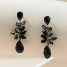 1pc Fully Rhinestone Earrings, Elegant Geometric Zinc Alloy Earrings For Women