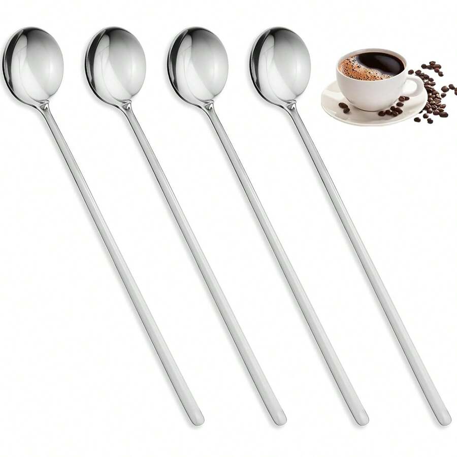 4Pcs Stainless Steel Coffee Spoons, 6.7 Inch Stirring Spoons, Iced Tea Spoon, Espresso Stirring Spoon, Long Spoons For Stirring, Dessert Spoon, Large Round Head Spoon - 1 - View 1