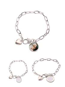 Pulseira personalizada com foto, Pulseira personalizada com foto redonda de pérolas, Pulseira colorida com foto redonda de pérolas, Ajustável, Presente de Natal vermelho da moda, Moda de outono, Casual, Minimalista
