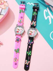 1 件/套马卡龙优雅蝴蝶阿拉伯刻度表盘蝴蝶硅胶石英手表，适合生日礼物、毕业礼物、日常佩戴 - 白色 - 查看 2