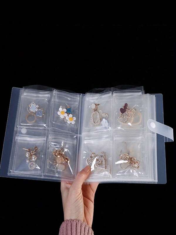 [Comes With 40pcs Jewelry Storage Bags] Jewelry Organizer Album Box, Anti-Oxidation Stud Earrings, Ring & Bracelet Transparent Dust-Proof Storage Bags, Necklace Accessory Album, Sealed Bags, Jewelry Storage Bags