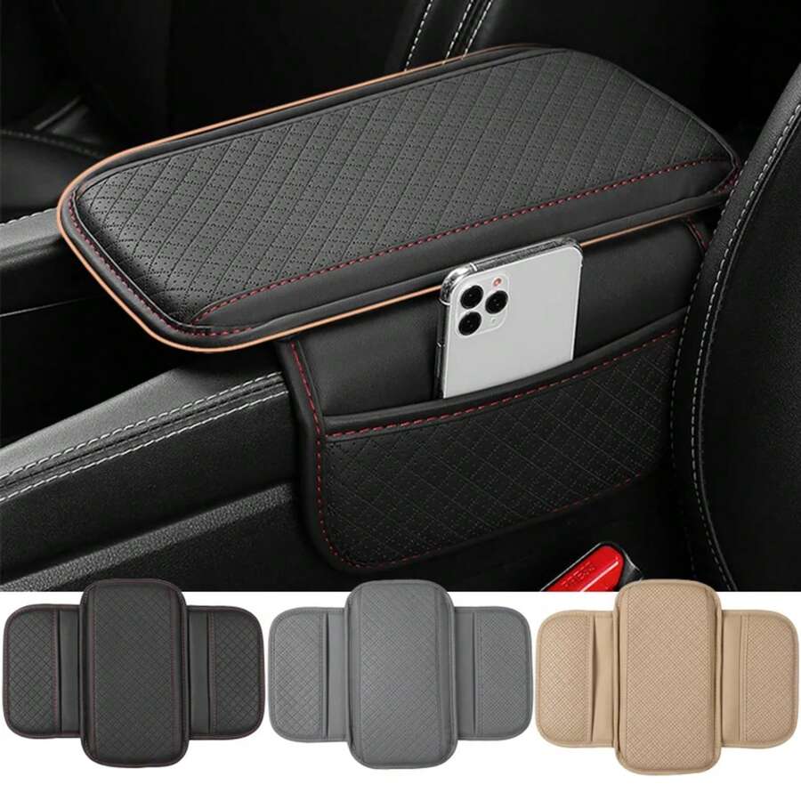 Cojín Universal para reposabrazos de coche, cubierta protectora de cuero PU transpirable para caja de consola central, reposabrazos antiarañazos PGUM - GRIS 1 PIEZA - Ver 1