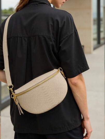 Women's Waist Bag, Genuine Italian Leather Design, Fashion Waist Pouch With Adjustable Strap, Elegant Leather Fanny Pack Suitable For Travel And Sports, Classic Retro Shoulder Bag For Commuting