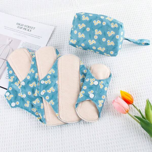 1SET Reusable Menstrual Pads For Women - High Absorbency With Colorful Lining, Washable Feminine Care Kit Includes 4 Panty Liners & 1 Mini Wet Bag, Cloth Sanitary Napkins For Period Use, Comfortable & Leak-Proof, Period Essentials | Vibrant Design | Absorbent Liner, Feminine Hygiene Pads