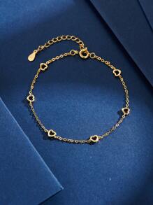 1件简约S925纯银镂空心形手链，精致珠宝，送给女性、女友的礼物，女士优雅配饰 - 鏤空愛心 - 查看 3