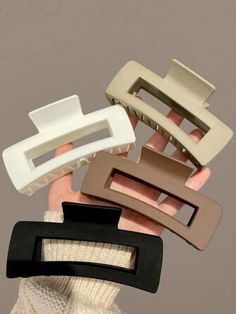 4 piezas/1 pieza Pinzas de pelo cuadradas de 11 cm de color negro, blanco, caqui y marrón, de plástico ligero, elegantes y minimalistas de unicolor, versátiles y de alta gama, adecuadas para uso diario, casual, fiesta, viaje, recogido, lavado de cara, maquillaje, atuendo, accesorios para el cabello, para mujer