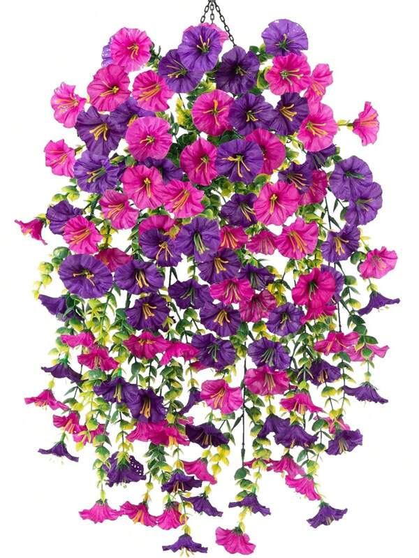 4 Packs Hanging Morning Glory Artificial Flowers, Vivid Wisteria Hanging Flowers, UV Resistant Artificial Outdoor Plants Faur Flower Plants Vines Hangings Basket For Wall Garden Porch Patio