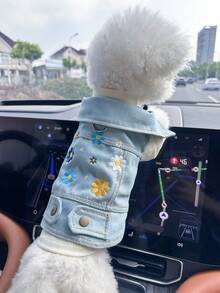 1pc Pet Clothes, Dog/Cat Outfit, Poodle/Teddy Puppy Apparel, Casual Stylish Cute Comfortable Sunflower Jacket For Small Dogs - Blue - View 4