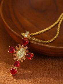 1 Stück 14K Gold Kreuz Kette für Frauen, funkelnder Wassertropfen/Herz Kubikzirkonia, zierlicher Jungfrau Maria Engel Anhänger Choker Kette, zierlicher Schmuck Geschenk für Hochzeit/Muttertag/Valentinstag/Religiöse Glaubensfeste