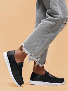 1 Pair Fashionable Women Casual Versatile Lightweight Soft Leather Loafers, Slip-On For Daily Wear And Outdoor Activities