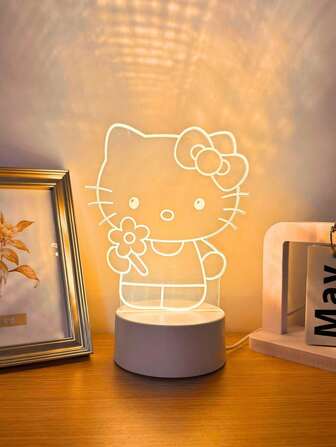 Sanrio 1 st. 3D Hello Kitty-patroon LED-nachtlampje, USB-aangedreven effen kleur warm licht, met schakelaar, creatieve tafel- en slaapkamerverlichting, decoratie voor kamerfeesten, grappige bedlamp, cadeau-idee - kunststof materiaal