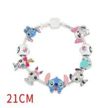 bandai Disney Anime Lilo And Stitch Bracelet Cute Cartoon Stitch Beads Hand Chain For Women Girls DIY Bangle Jewelry Accessories