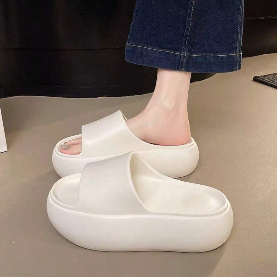 Damen Ultra-weiche EVA leichte & bequeme Slip-On Keilsandalen, 6cm Plateau, Einfarbig, lässige Strandpantoffeln für den Sommer