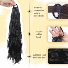 20-Inch Wavy/Straight Ponytail Wig With A Stylish Look Featuring A Korean Slouchy Layered Synthetic Curl, Thick Anti-Slip Rubber Band For A Low Ponytail