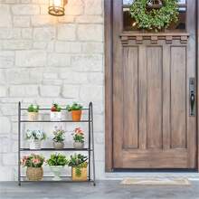 3 Tier Plant Ladder Metal Flower Shelf, Black Indoor And Outdoor Corner Plant Shelves, Home Organizer Shelf, Space Saving, Lightweight And Durable, Decorative Flower Pot Stand.