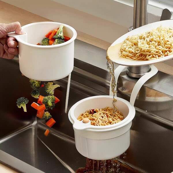 1 pieza Filtro de drenaje del lavabo, colador de lavabo colgante con cesta presionable, apto para la mayoría de fregaderos de cocina, diseño de doble capa seguro y mejorado - filtro, drenaje, enjuague