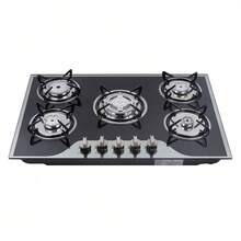 SENDERPICK 5-Burner Gas Stove, Cast Iron Gas Cooktop, Burners, Stove + Stainless Steel Water Pan - Black - View 5