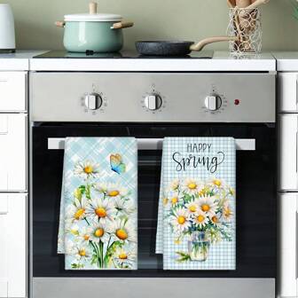 2 piezas Paños de cocina con estampado de tulipanes florales y mariposas, toallas de mano para primavera/verano, decoración de toallas de cocina, regalo para el vecino, toallas de té de festivales de temporada, suministros de cocina, decoración de la habitación