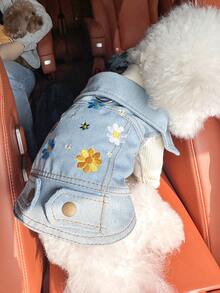 1pc Pet Clothes, Dog/Cat Outfit, Poodle/Teddy Puppy Apparel, Casual Stylish Cute Comfortable Sunflower Jacket For Small Dogs - Blue - View 6