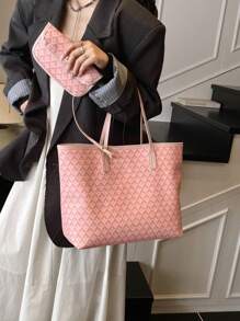 SHIMEINI 2 piezas Nuevo estilo europeo y americano 2025 Bolso de mano de patchwork, Bolso de viaje de gran capacidad, Bolso de compras, Adecuado para uso diario de mujeres, Mochila escolar, Viaje de vacaciones, Festival, Regalo de cita