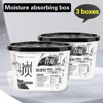 3 Stück 450ml Entfeuchtungsbox, Entfeuchtungsbox, Entfeuchtungsmittel, Luftentfeuchter, Feuchtigkeitsschutz, Schimmelschutz, zur Verwendung in Schränken, mit Bambus-Holzkohle-Geruchspartikel, Luftentfeuchter für Zuhause