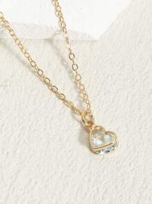 1pc Fashionable High-End Shiny, Elegant, Minimalist Heart & Water Drop Zodiac Birthstone Crystal Zirconia Pendant Necklace, Suitable For Daily Wear, Gift For Family And Friends