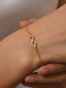 1 件无限形方晶锆石手链，时尚女士锆石手链 - 金黃色 - 查看 1