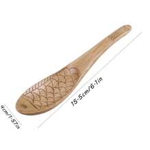 Japanese Fish Carved Wooden Spoon - Handcrafted Sushi Rice Paddle With Koi Design, School Supplies - Beige - View 10