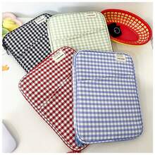 YOONI 13-14英寸笔记本电脑保护套，9.7-11英寸平板电脑包，韩式格纹，减震衬垫，轻便大容量，适合办公、上学、通勤，返校礼物，女士适用 - 綠色 - 查看 9