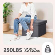 Storage Ottoman Cube Sherpa Ottoman Foot Rest,Small Foldable Portable Boucle Ottomans, Faux Teddy Fur, Grey 16.5"X12.6"X12.6" - 深灰色 - 查看 7