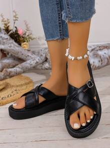 Pantuflas y sandalias minimalistas para mujer, zapatos de playa cómodos con suela gruesa y de punta abierta, sandalias planas de moda