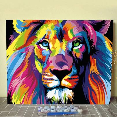DIY 数字油画丙烯颜料套装，40*50 厘米，含颜料和画笔，非常适合缓解压力，手绘数字，彩色狮子图案，房间装饰墙面艺术工艺品，适合初学者绘画，理想的礼物（无画框）