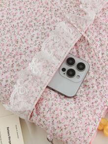 1 件新鲜花卉手提包托特包单肩包绗缝花卉手提包带拉链钱包粉色花卉手提包大手提包工作通勤携带学院风学生装书单肩购物收纳购物袋钱包大手提包女孩软布钱包购物袋