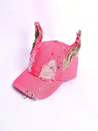 1 pieza Gorra de béisbol nueva para mujer con oreja de conejo apocalíptica desgastada Y2K, gorra de moda Hip Hop personalizada