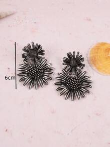 2pcs Luxury Design Vintage Sunflower & Daisy Drop Earrings For Women, Alloy Chic Versatile Elegant Earrings