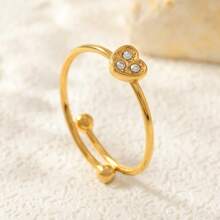 Juego de anillos con baño de oro al estilo francés para mujer, set único de anillos de circonita sintética con diseños de corazón, luna y delfín, anillos ligeros y de lujo, anillos de acero inoxidable sencillos pero elegantes, regalos para fiestas y cumpleaños, parejas