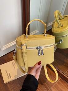 1pc Mini Women Handbag, Fashion Solid Color Quilted Embroidery Crossbody Bag Suitable For Carrying Cards And Keys, Fashionable Butter Yellow Bag For Women - Yellow - View 4