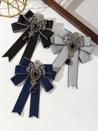 1pc Elegant Handmade Fabric Ribbon Bow Brooch, Shiny Alloy Palace Badge, Classy Women's Brooch Pin, Jewelry Lapel Pin, Suitable For Daily Wear, Gift For Occasions