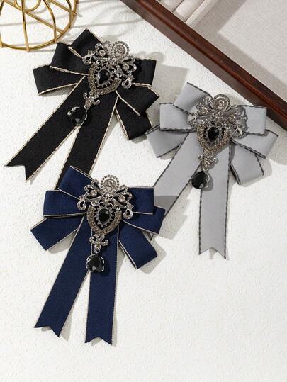 1pc Elegant Handmade Fabric Ribbon Bow Brooch, Shiny Alloy Palace Badge, Classy Women's Brooch Pin, Jewelry Lapel Pin, Suitable For Daily Wear, Gift For Occasions