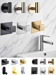 1/2pcs Adhesive Hooks, Towel Hook Coat Hooks, Stainless Steel Brushed Wall Hooks, For Hanging Throbe Sponges In Bathroom And Bedroom, Hook Accessories, Auxiliary Hook, Heavy Duty Hook. For Hanging Coat, Clothes, Plants, Gardening Tools, Kitchenware, Pans, Pots, UtBaensils, Spoons, Hat, Towel Robe Hook Rack Wall Mount. For Your Bedroom, Shower, Classroom, Garage, Apartment, College Dorm, Cabinets, Fridge, Organizer And Most Kinds Of Room Decor.