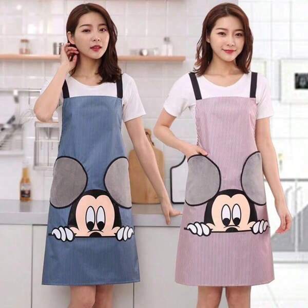 4pcs Cartoon Mickey Apron, Cooking Accessories, Cleaning Supplies, Household Items, Hand Wiping Apron, Home Apron, Sleeveless Kitchen Apron