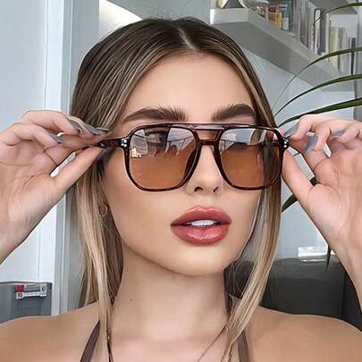 1pc Summer Dual-Beam Studded Leopard Pattern Fashion Fashion Glasses, Suitable For Outdoor, Beach, Vacation