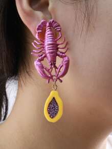 1 pièce Nouvelles boucles d'oreilles à tige uniques de style européen et américain avec coquillages, petits écrevisses rouges, bijoux d'oreille personnalisés avec motifs d'animaux marins